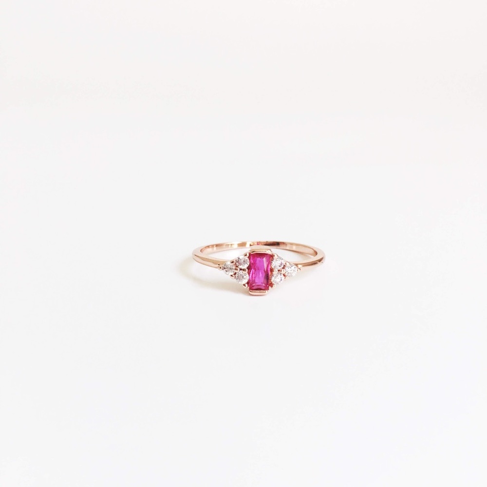 Ruby and cubic zirconia rose gold plated ring